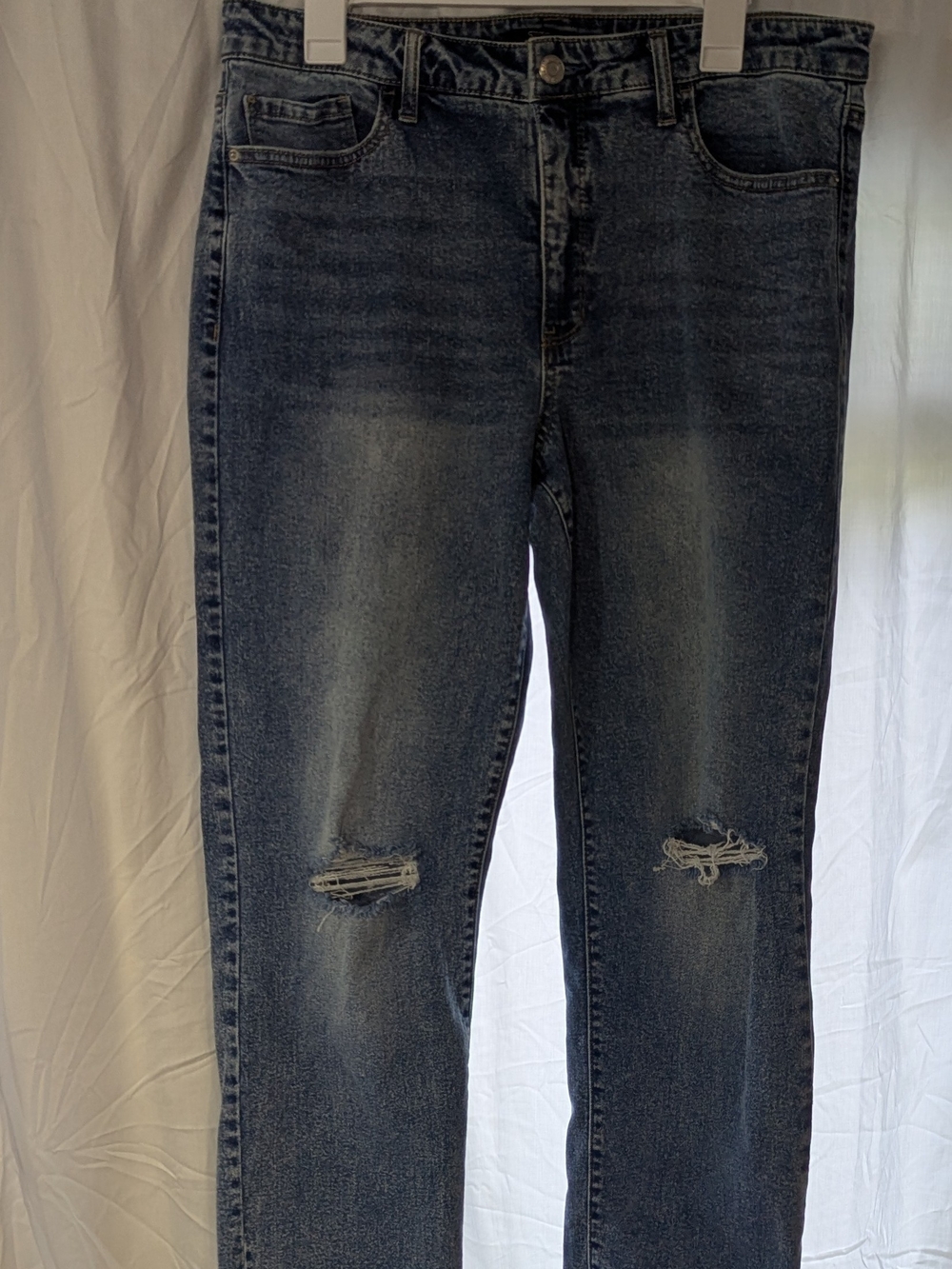 Stitch Star Dark Blue Distressed W/Cuffed Ruff Hem Baggy Denim Jeans Size 14